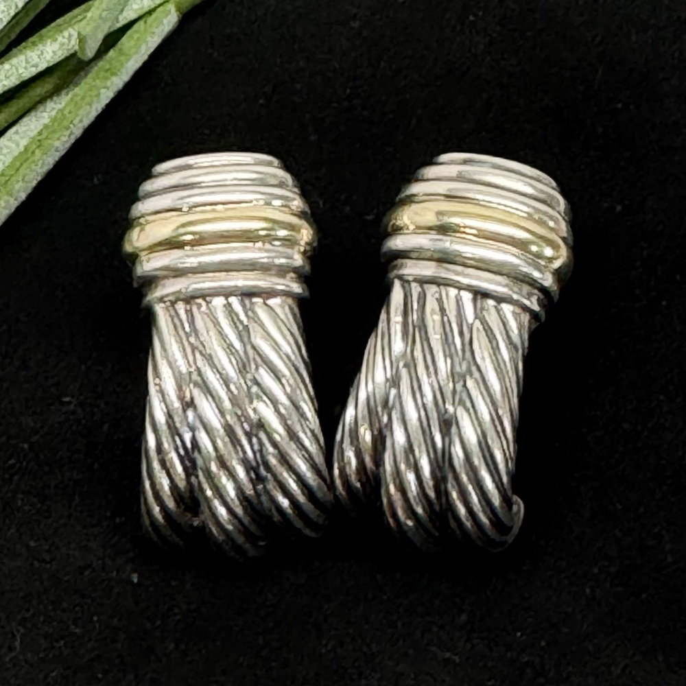 David Yurman .925 14K Gold Cable Classic Earrings